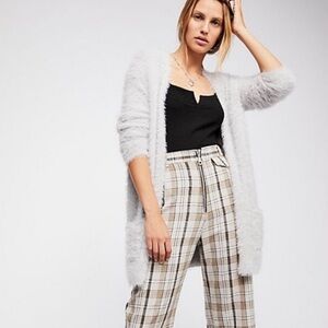 $148 Retail FREE PEOPLE Gray Super Soft Faux Fur Cardigan Sweater Size M